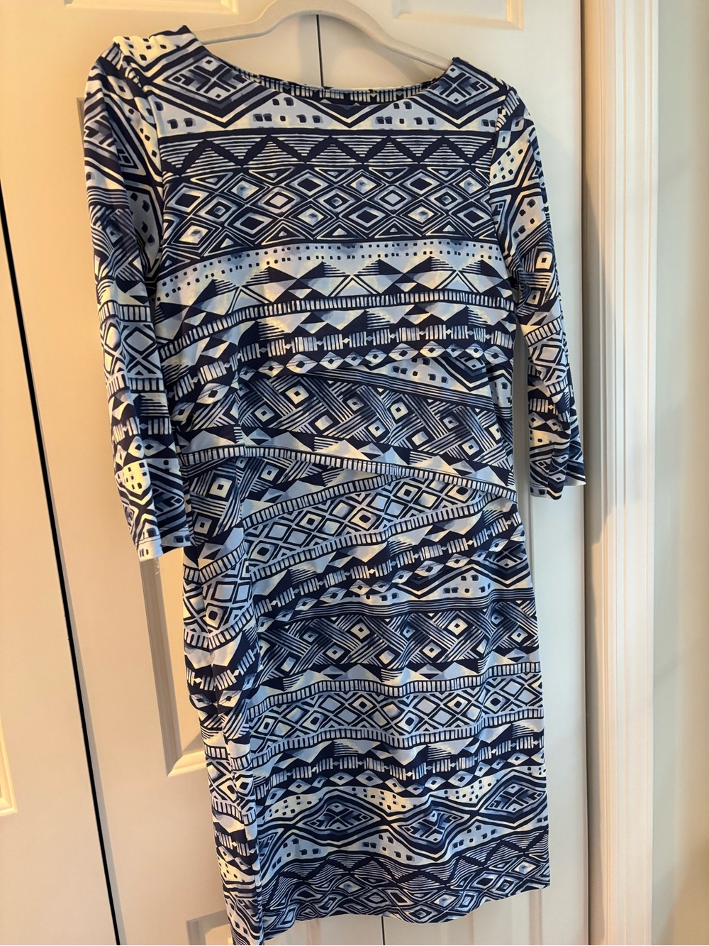 J. McLaughlin Navy and White Geometric Midi Dress